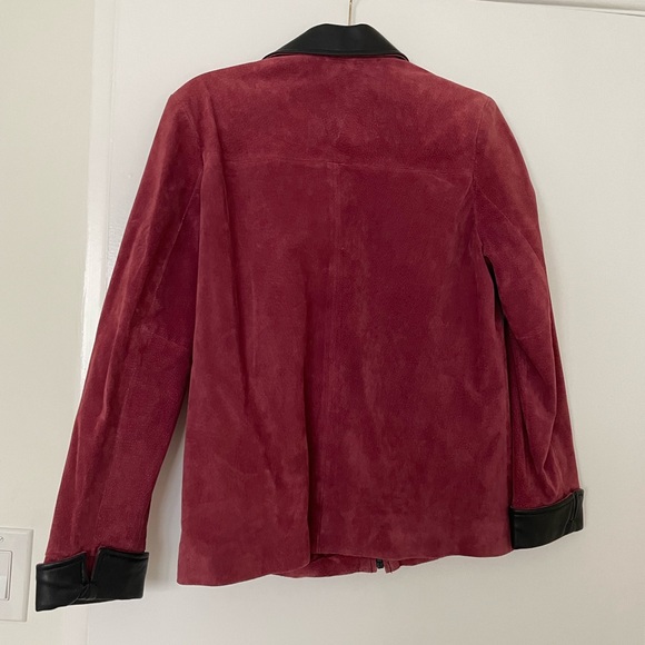 Burgundy and black suede genuine leather jacket with black leather trim size S - Picture 4 of 8